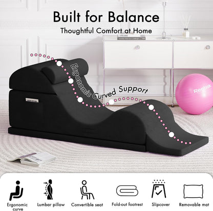 Convertible Yoga Chair for Adults, Ergonomic Foam Lounge with Lumbar Pillow