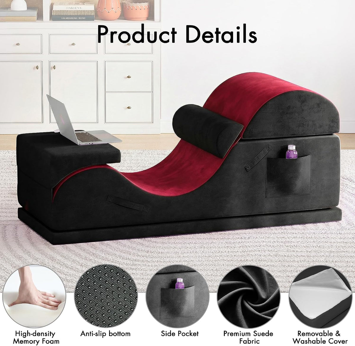 Convertible Yoga Chair for Adults, Ergonomic Foam Lounge with Lumbar Pillow