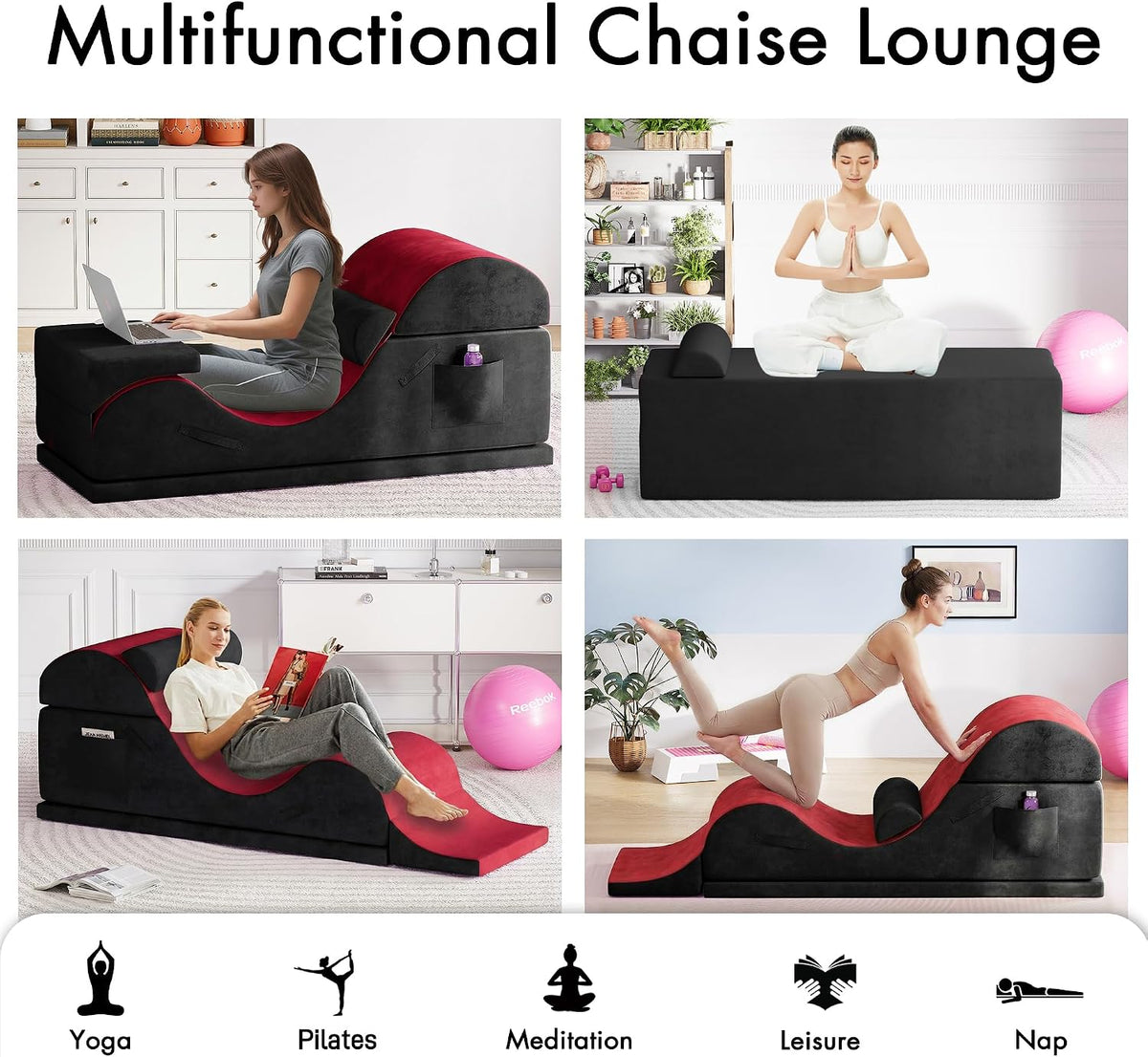 Convertible Yoga Chair for Adults, Ergonomic Foam Lounge with Lumbar Pillow