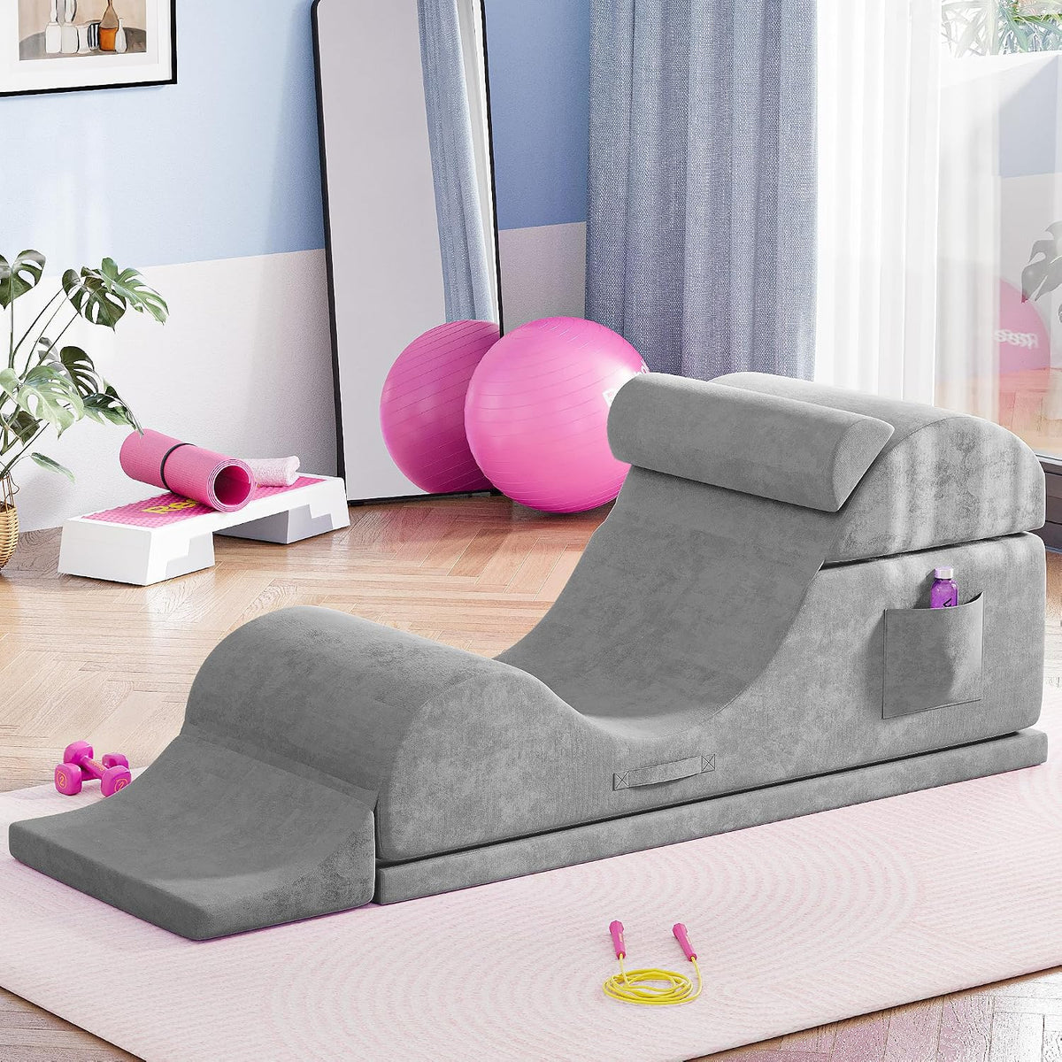 Convertible Yoga Chair for Adults, Ergonomic Foam Lounge with Lumbar Pillow