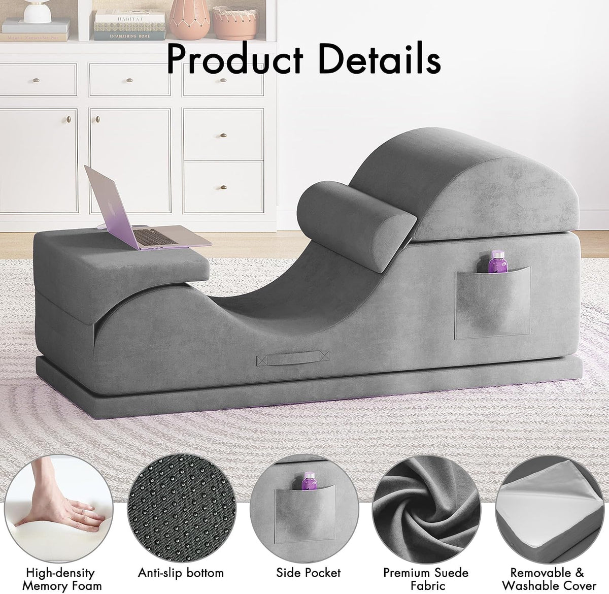 Convertible Yoga Chair for Adults, Ergonomic Foam Lounge with Lumbar Pillow