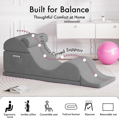 Convertible Yoga Chair for Adults, Ergonomic Foam Lounge with Lumbar Pillow