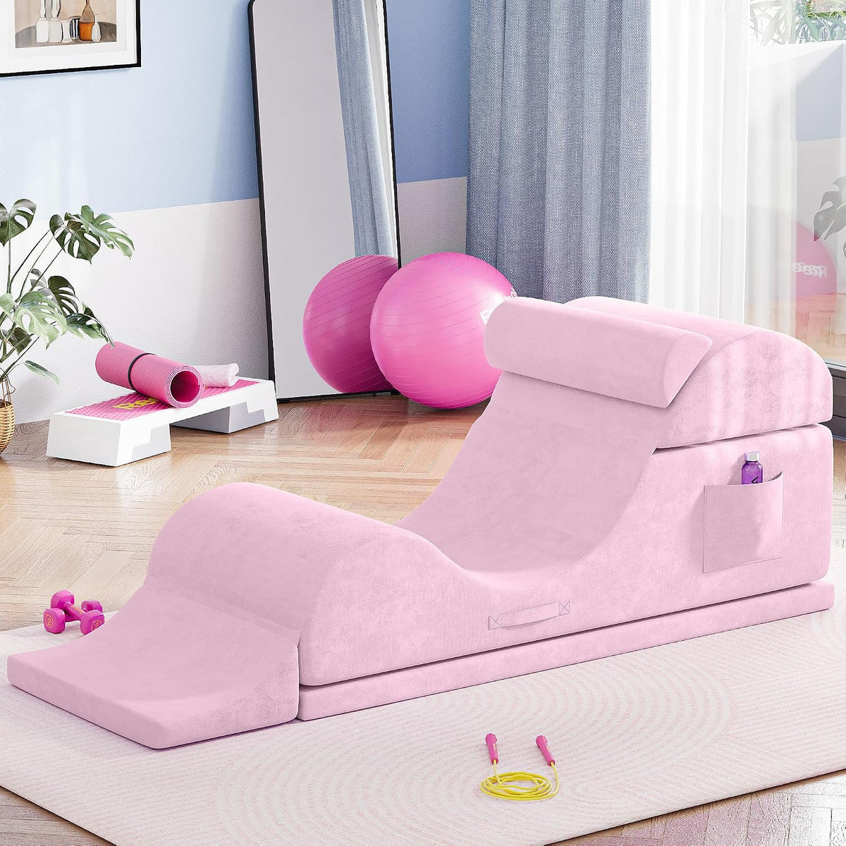 Convertible Yoga Chair for Adults, Ergonomic Foam Lounge with Lumbar Pillow