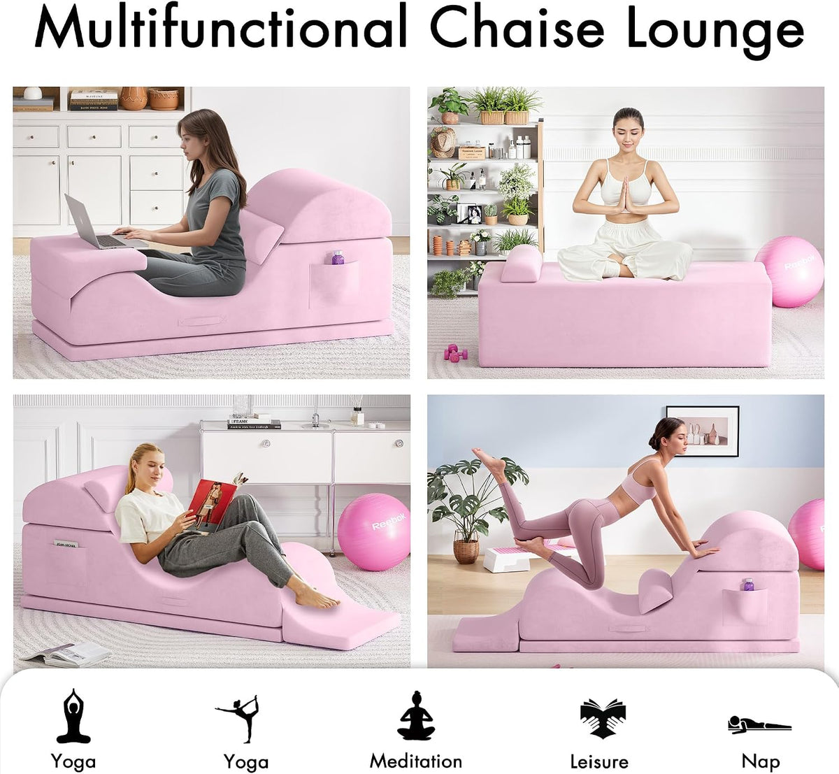 Convertible Yoga Chair for Adults, Ergonomic Foam Lounge with Lumbar Pillow