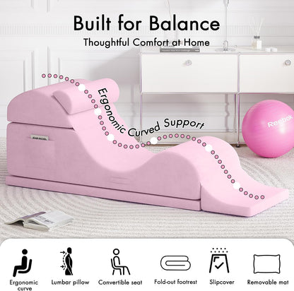 Convertible Yoga Chair for Adults, Ergonomic Foam Lounge with Lumbar Pillow