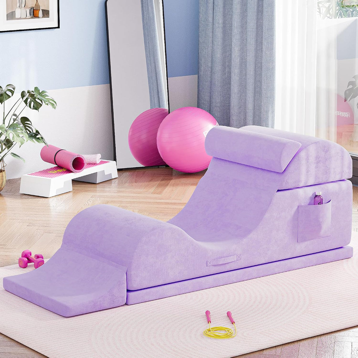 Convertible Yoga Chair for Adults, Ergonomic Foam Lounge with Lumbar Pillow