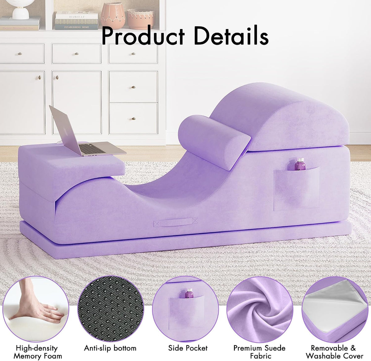 Convertible Yoga Chair for Adults, Ergonomic Foam Lounge with Lumbar Pillow