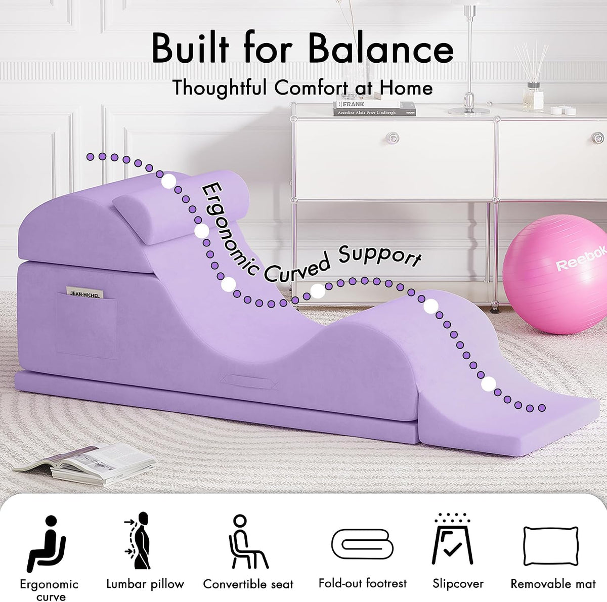 Convertible Yoga Chair for Adults, Ergonomic Foam Lounge with Lumbar Pillow
