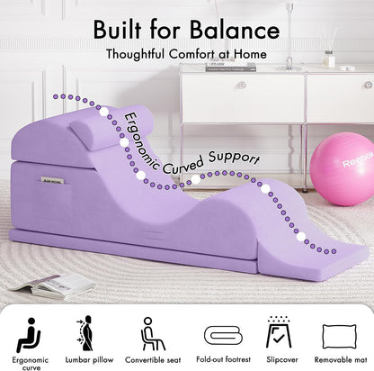 Convertible Yoga Chair for Adults, Ergonomic Foam Lounge with Lumbar Pillow