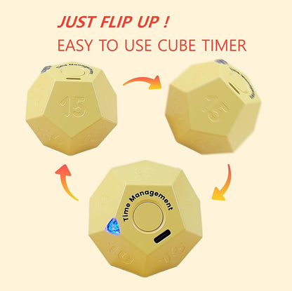 Cube Pomodoro Timer - Flip to Start Countdown, Rechargeable Mini Productivity Timer for Study, Office, 11 Preset Times, Silent/Vibration, Time Management Tool for Kids & ADHD (Yellow)