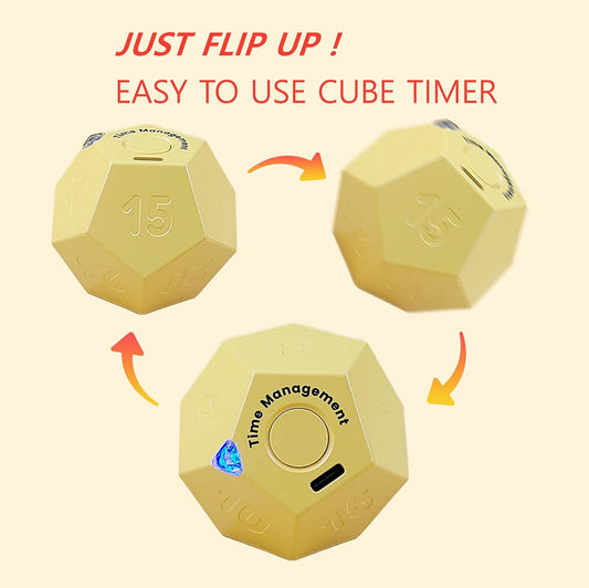Cube Pomodoro Timer - Flip to Start Countdown, Rechargeable Mini Productivity Timer for Study, Office, 11 Preset Times, Silent/Vibration, Time Management Tool for Kids & ADHD (Yellow)