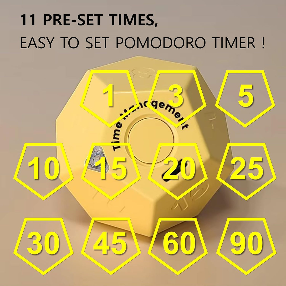 Cube Pomodoro Timer - Flip to Start Countdown, Rechargeable Mini Productivity Timer for Study, Office, 11 Preset Times, Silent/Vibration, Time Management Tool for Kids & ADHD (Yellow)