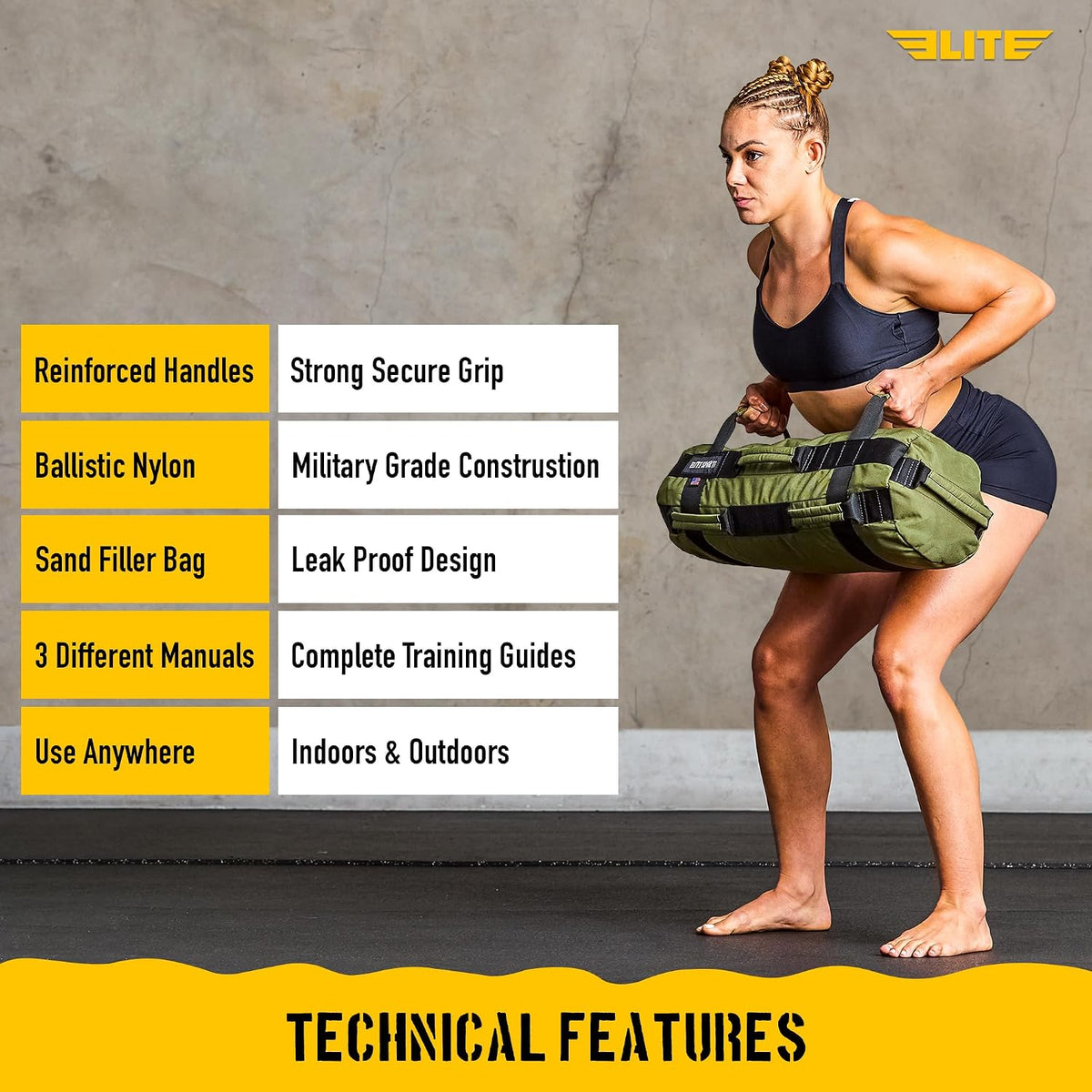 Workout Sandbag for Versatile, Intensive Core Muscles Fitness, Strength Training with Strategic Handle Placement (Unfilled)