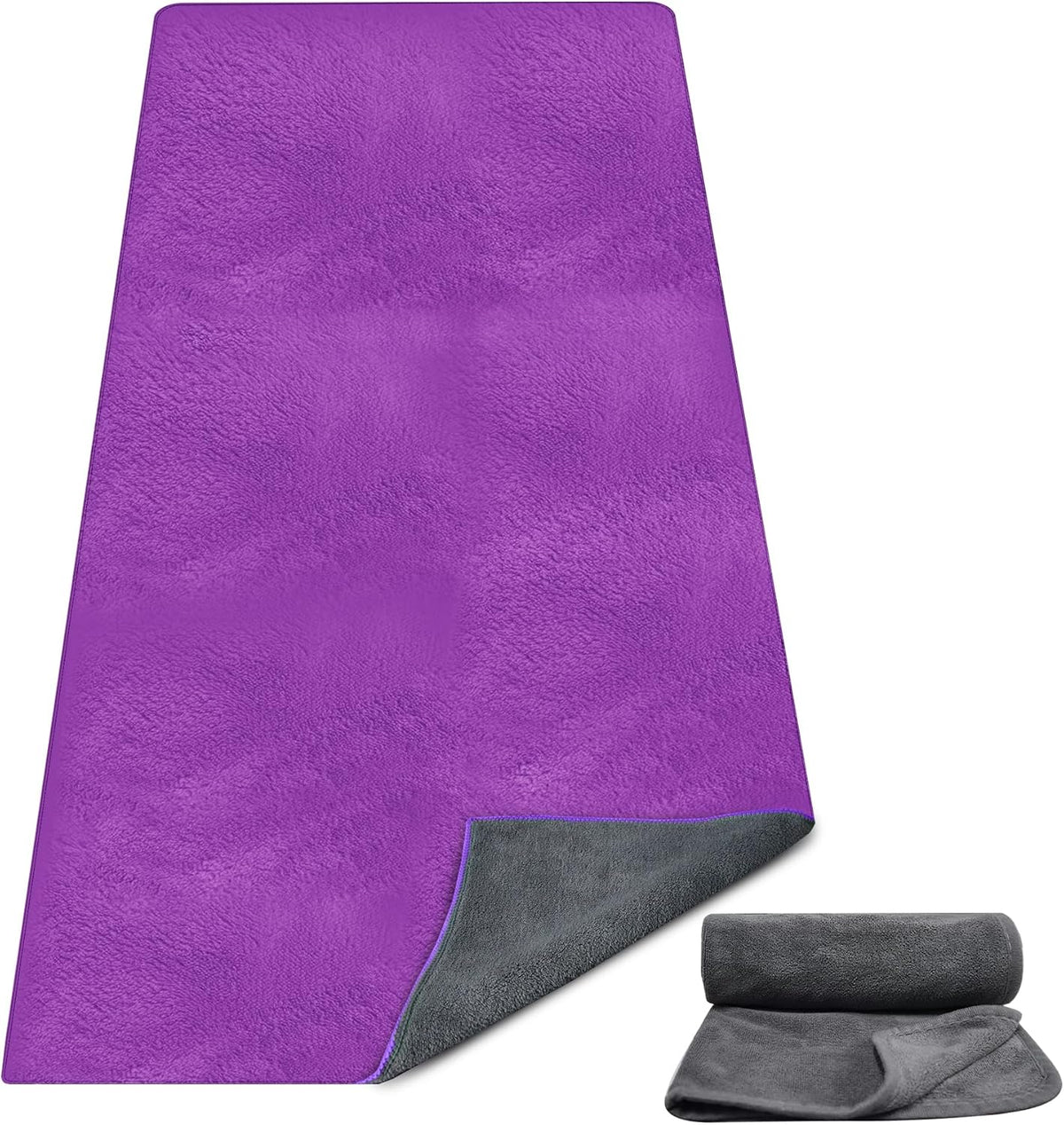 Yoga Mat Towel, Extra Thick (600GSM) Soft Hot Yoga Towel, Non-Slip and Sweat Absorbent for Hot Yoga, Bikram, Pilates, and Fitness, 72" x 27.5", Dual-Color, Grey/Pink