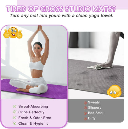 Yoga Mat Towel, Extra Thick (600GSM) Soft Hot Yoga Towel, Non-Slip and Sweat Absorbent for Hot Yoga, Bikram, Pilates, and Fitness, 72" x 27.5", Dual-Color, Grey/Pink