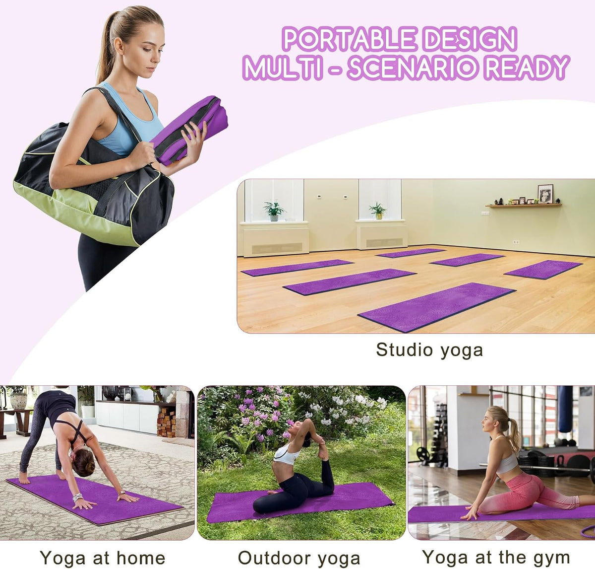 Yoga Mat Towel, Extra Thick (600GSM) Soft Hot Yoga Towel, Non-Slip and Sweat Absorbent for Hot Yoga, Bikram, Pilates, and Fitness, 72" x 27.5", Dual-Color, Grey/Pink