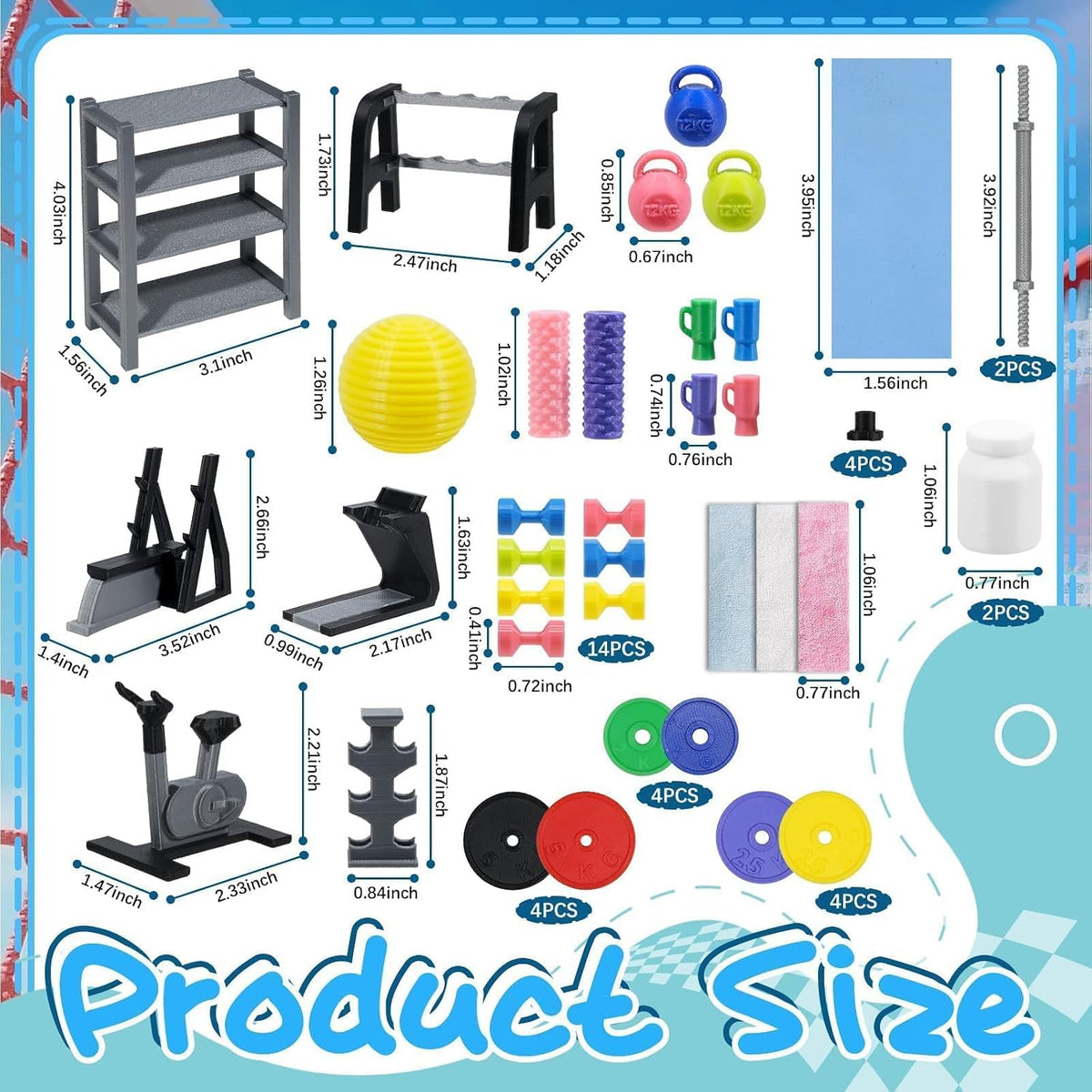50 Pcs Miniature Gym Equipment Set, Plastic Mini House Fitness Accessories