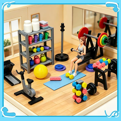 50 Pcs Miniature Gym Equipment Set, Plastic Mini House Fitness Accessories