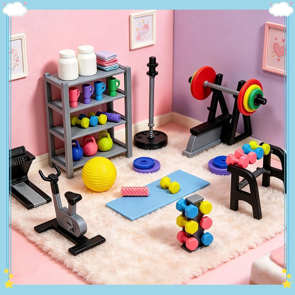 50 Pcs Miniature Gym Equipment Set, Plastic Mini House Fitness Accessories