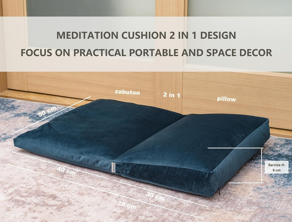 Meditation Cushion,Velvet Meditation Pillow and Zabuton 2-in-1 Portable Design(50 * 70CM). (Blue, Service H：9cm)
