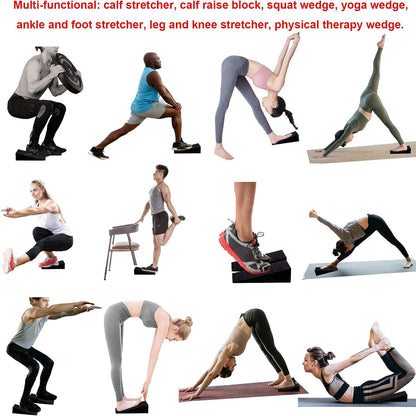Squat Wedge Block Non-Slip Slant Board Calf Stretcher, 2pcs Ankle Knee Leg Stretcher, Heavy Duty Incline Ramp for Heel Elevated Squat, ATG Split Squat, deadlift, Lunge, Yoga, Pilates, Physical Therapy