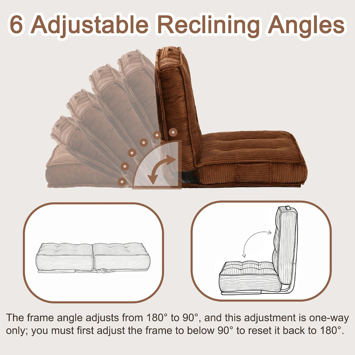 Adjustable Floor Chair with Back Support, 6-Position, Folding Japanese Meditation Tatami Chair, Comfy Gaming Chairs for Adults, Accent Sofa Reading Chairs, Living Room, Bedroom, Coffee