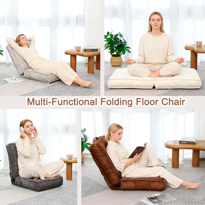 Adjustable Floor Chair with Back Support, 6-Position, Folding Japanese Meditation Tatami Chair, Comfy Gaming Chairs for Adults, Accent Sofa Reading Chairs, Living Room, Bedroom, Coffee