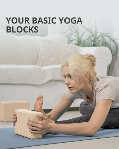 Yoga Blocks 2 Pack, Soft Non-Slip Foam Blocks with Beveled Edges for Alignment and Stretching in Yoga, Pilates, and Dance - Supportive, Lightweight, Odor Resistant, Latex-Free