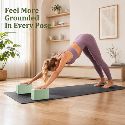 Yoga Blocks 2 Pack, Soft Non-Slip Foam Blocks with Beveled Edges for Alignment and Stretching in Yoga, Pilates, and Dance - Supportive, Lightweight, Odor Resistant, Latex-Free
