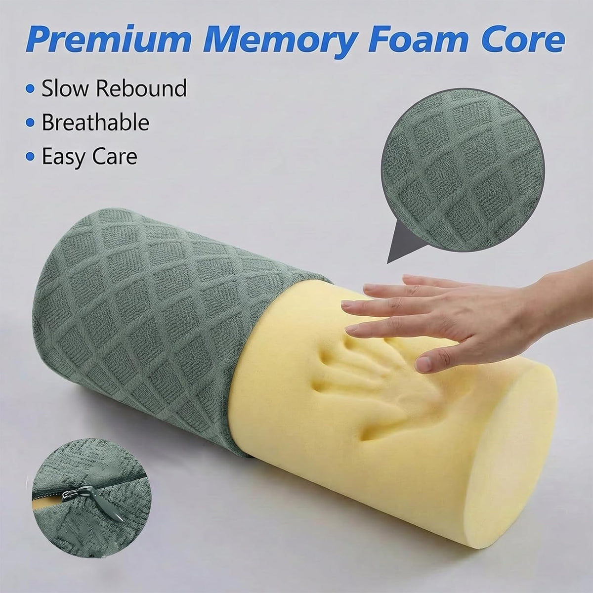 3.9" Small Neck Roll Memory Foam Pillow Cylinder,Detachable Cover