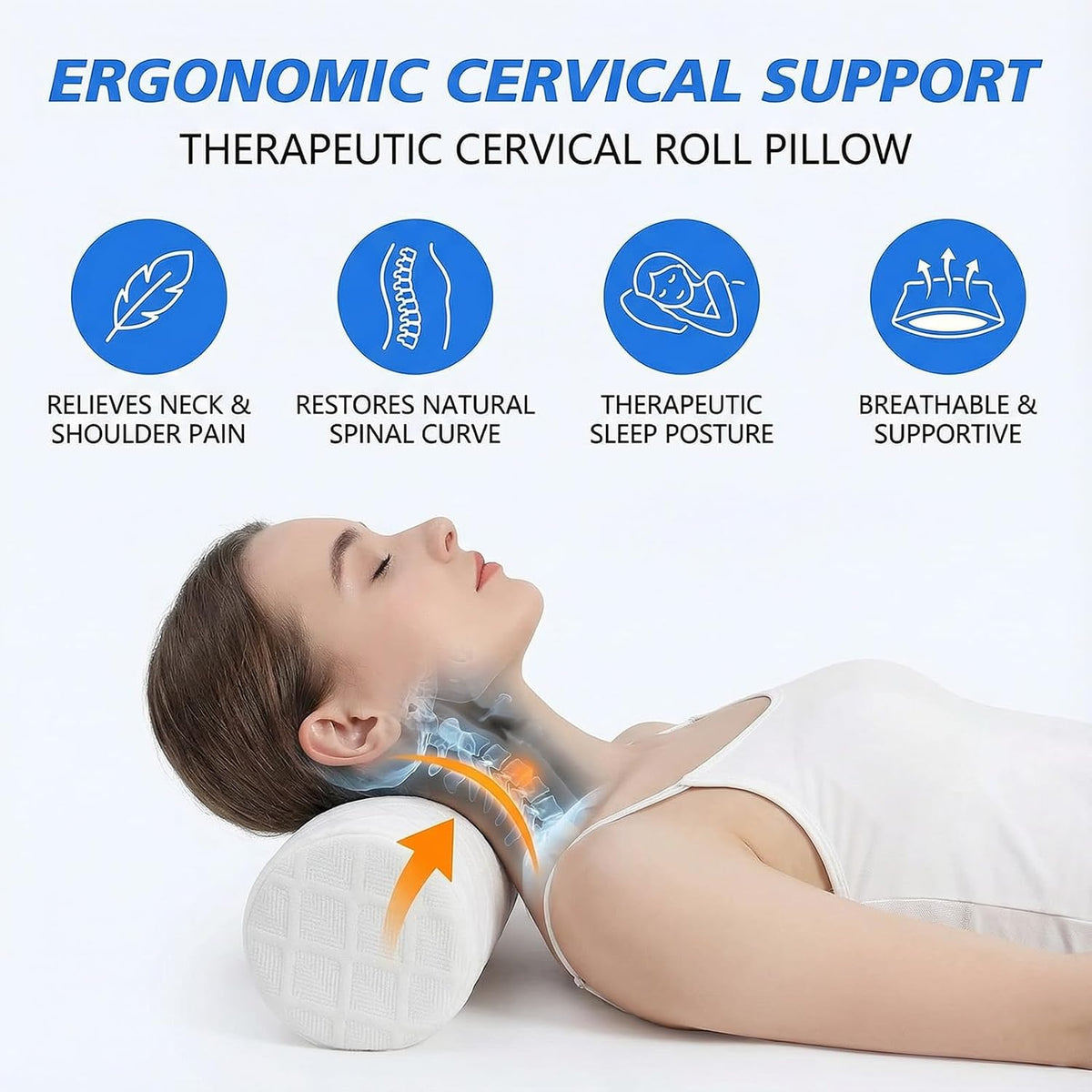 3.9" Small Neck Roll Memory Foam Pillow Cylinder,Detachable Cover