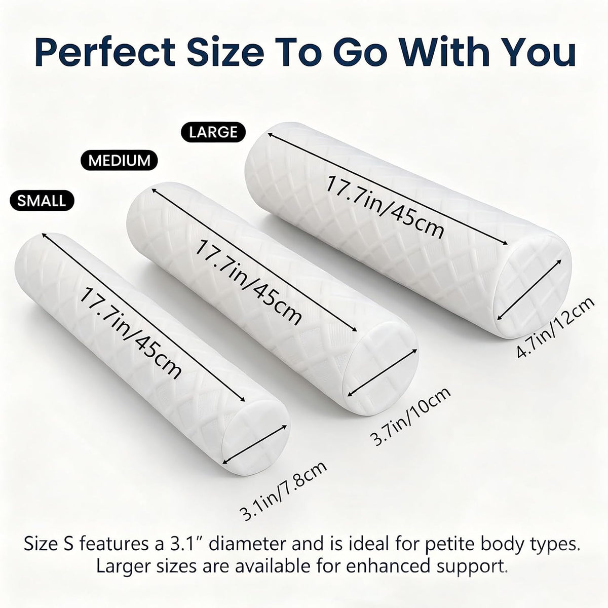 3.9" Small Neck Roll Memory Foam Pillow Cylinder,Detachable Cover