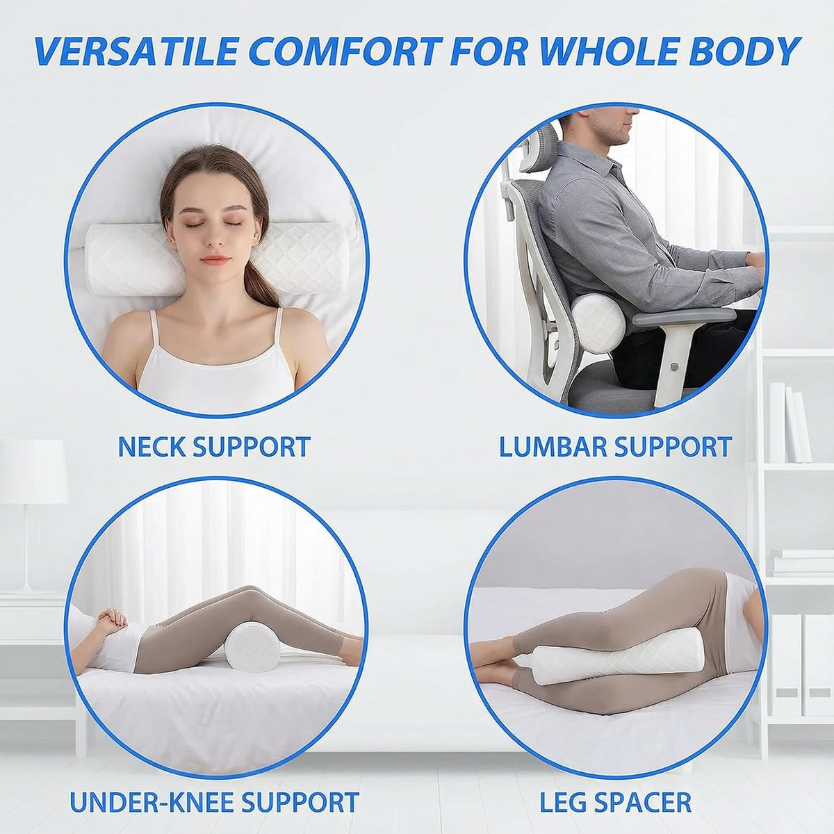 3.9" Small Neck Roll Memory Foam Pillow Cylinder,Detachable Cover