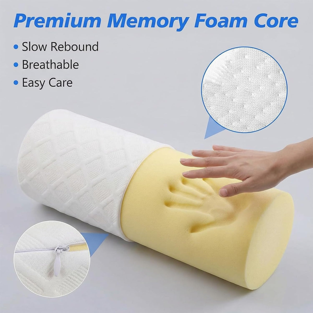 3.9" Small Neck Roll Memory Foam Pillow Cylinder,Detachable Cover