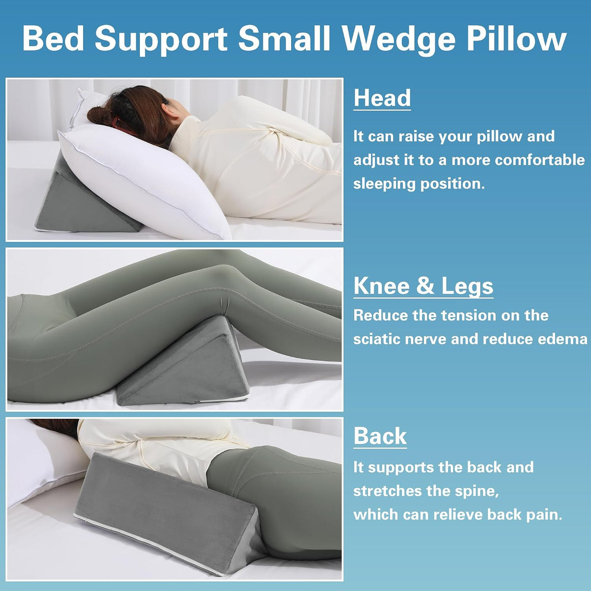 Small Wedge Pillow for Side Sleeping, Premium Foam Bed Pillow for Side Sleeping,Triangle Wedge Pillow for Leg Elevation,Yoga,Reduce Back Pain