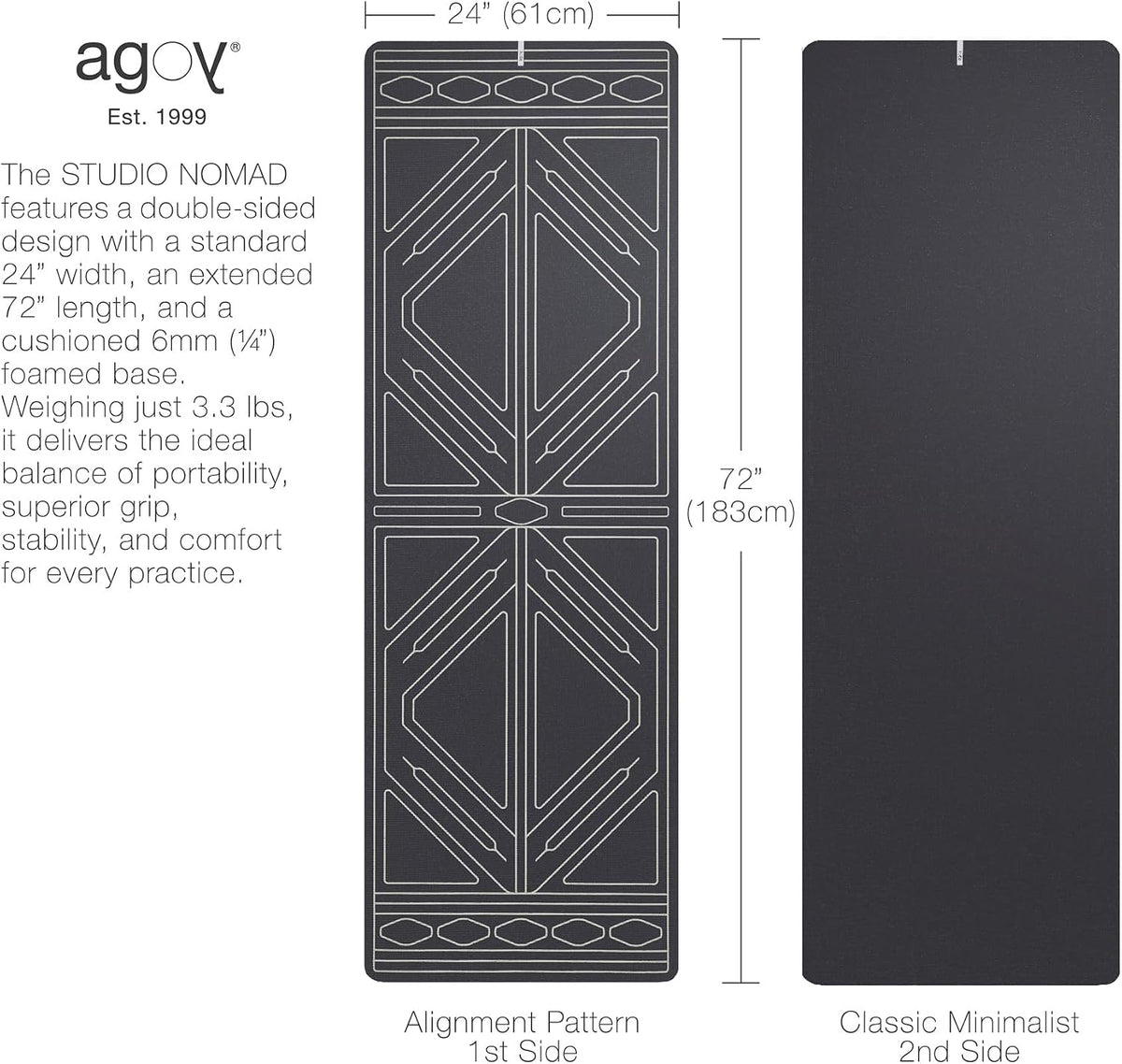 STUDIO NOMAD Premium Yoga Mat – 6mm Cushioned, Non-Slip, Double-Sided Design with Alignment Pattern – For Comfort, Stability & Joint Protection – Easy Clean, Ideal for Home, Studio & Travel
