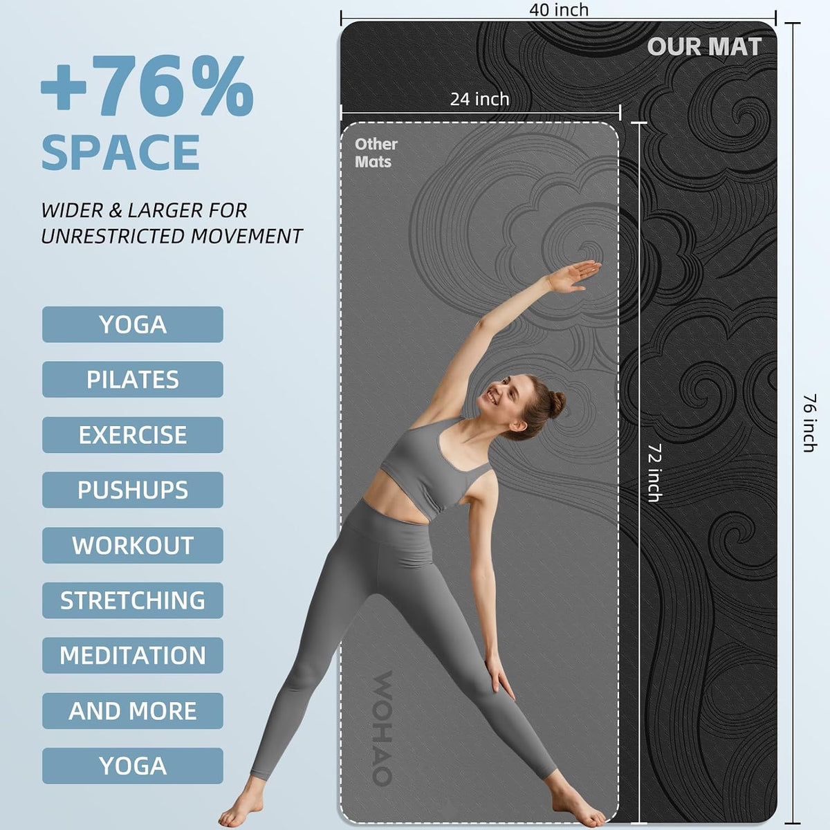 Large 76"x40"x0.4" Yoga Mat