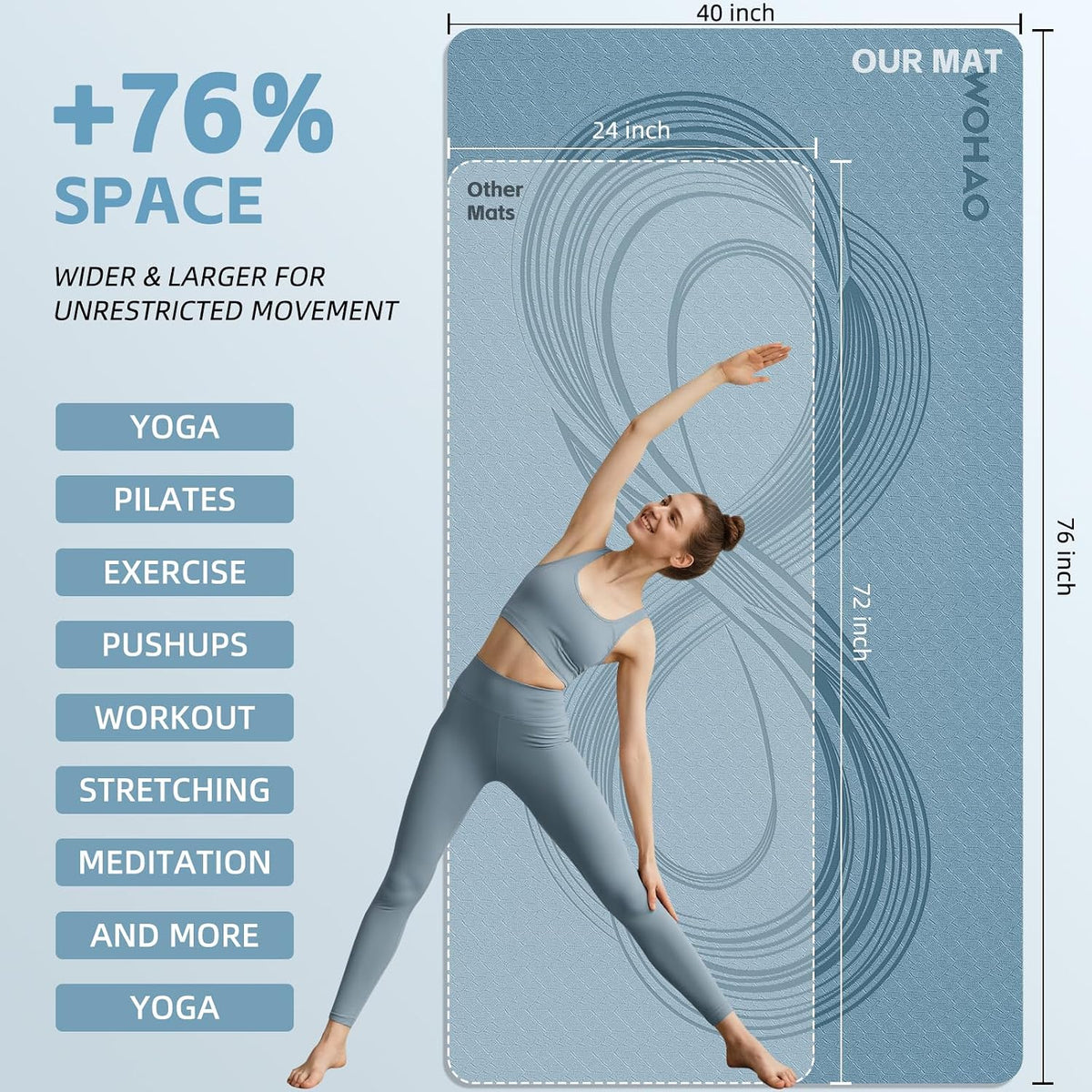 Large 76"x40"x0.4" Yoga Mat