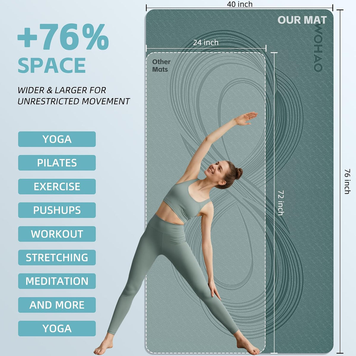 Large 76"x40"x0.4" Yoga Mat
