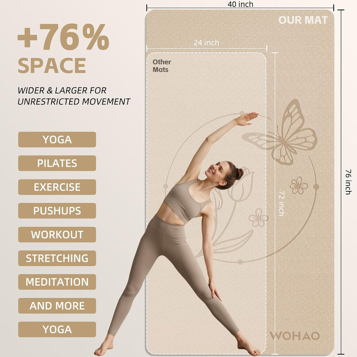 Large 76"x40"x0.4" Yoga Mat