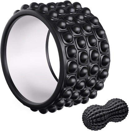 Back Roller Wheel,Back Stretcher,Back Cracker,Yoga Wheel, Foam Roller for Back Pain Relief and Posture Correction with Massage Ball