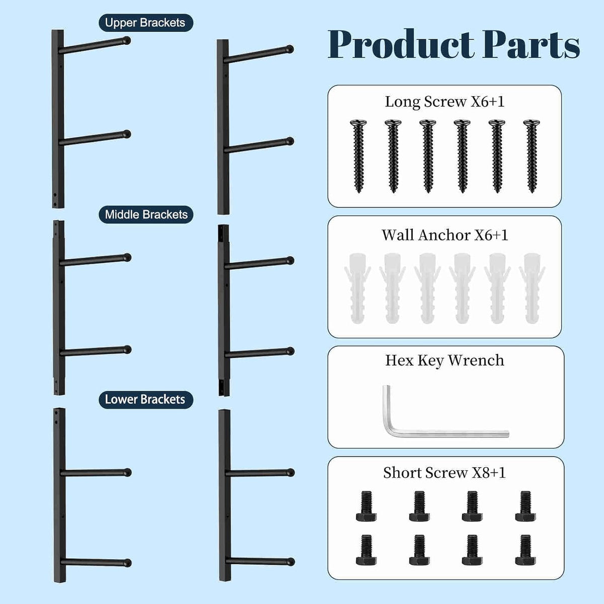 Yoga Mat Holder Wall Mount with 12 Straps, 6 Tier Metal Yoga Mat Storage Rack Home Gym Exercise Workout Equipment Organizer for Foam Roller Resistance Bands
