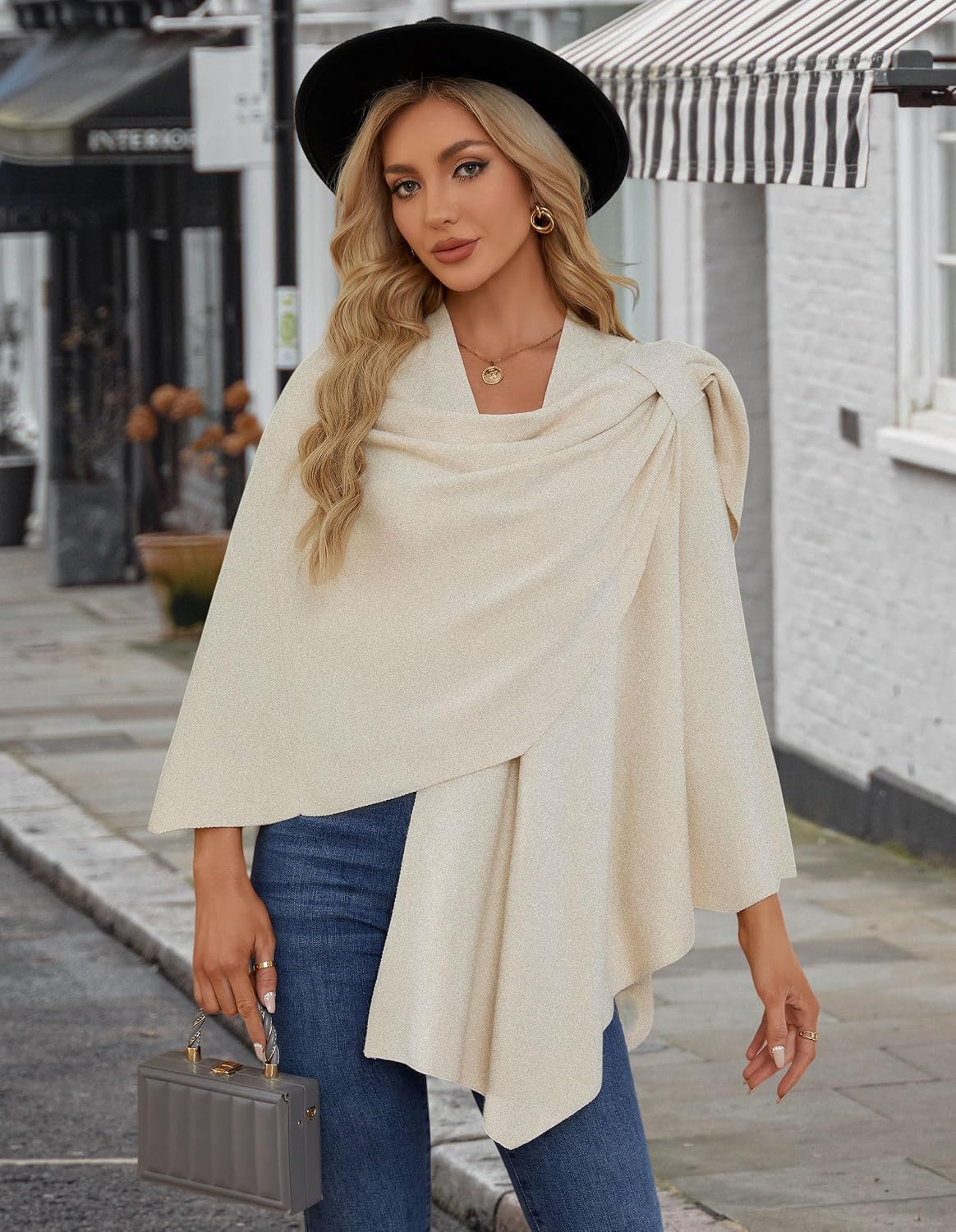 Womens Cross Front Poncho Shawl Wrap Elegant Wedding Formal Gift - Colors B