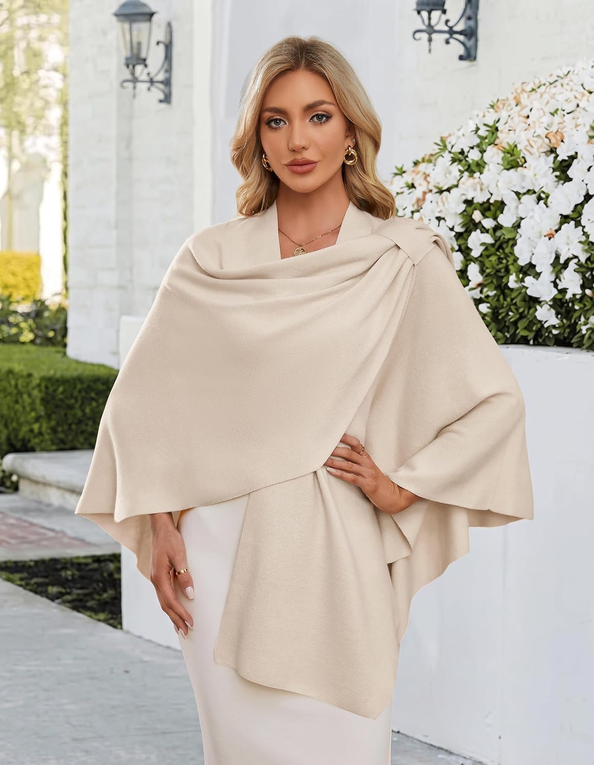Womens Cross Front Poncho Shawl Wrap Elegant Wedding Formal Gift - Colors B