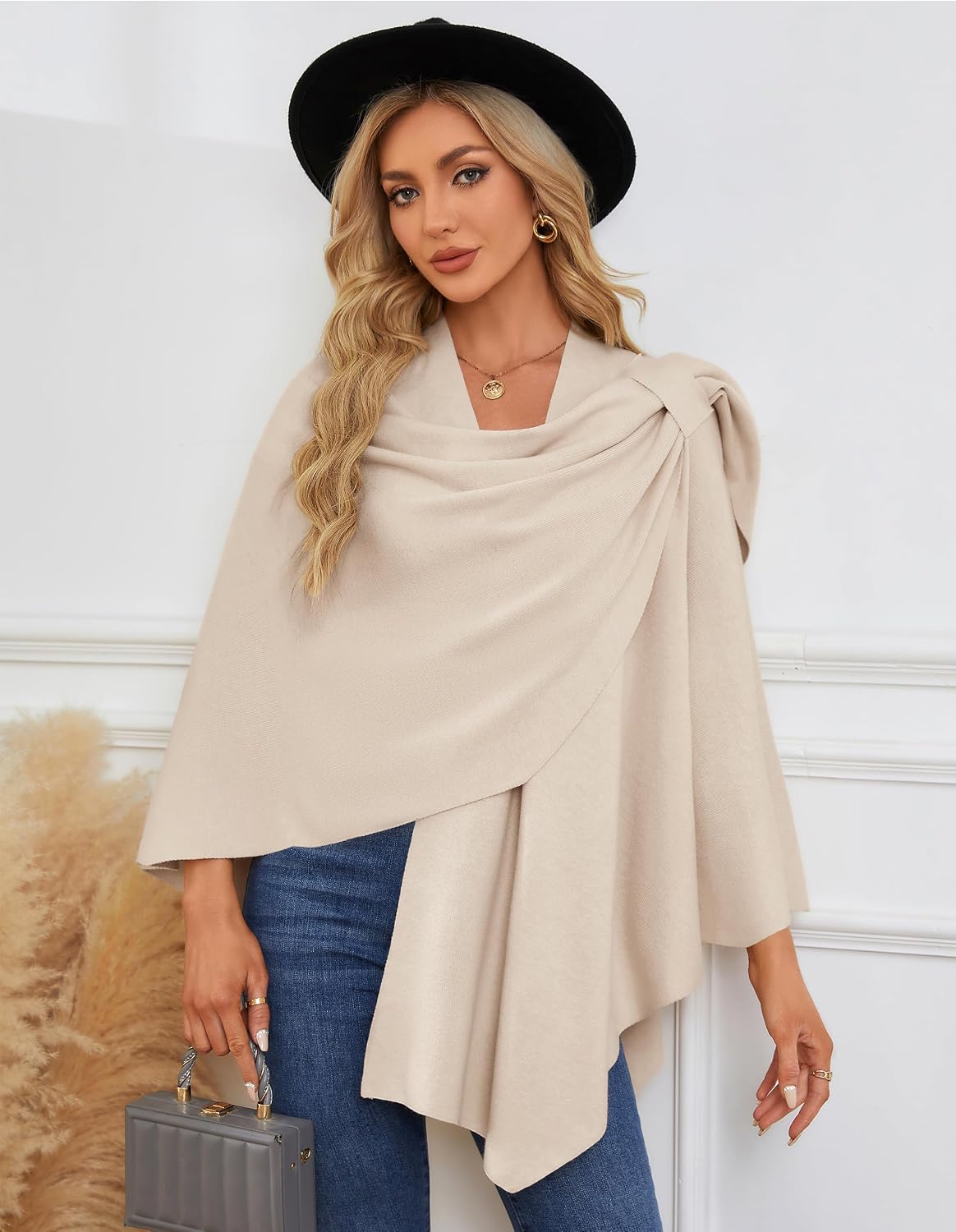 Womens Cross Front Poncho Shawl Wrap Elegant Wedding Formal Gift - Colors B