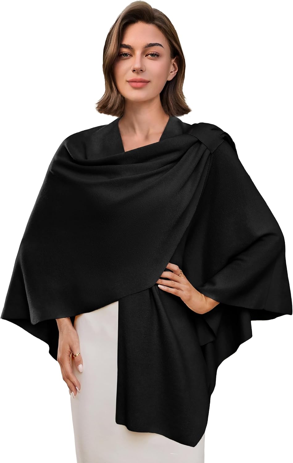 Womens Cross Front Poncho Shawl Wrap Elegant Wedding Formal Gift - Colors B