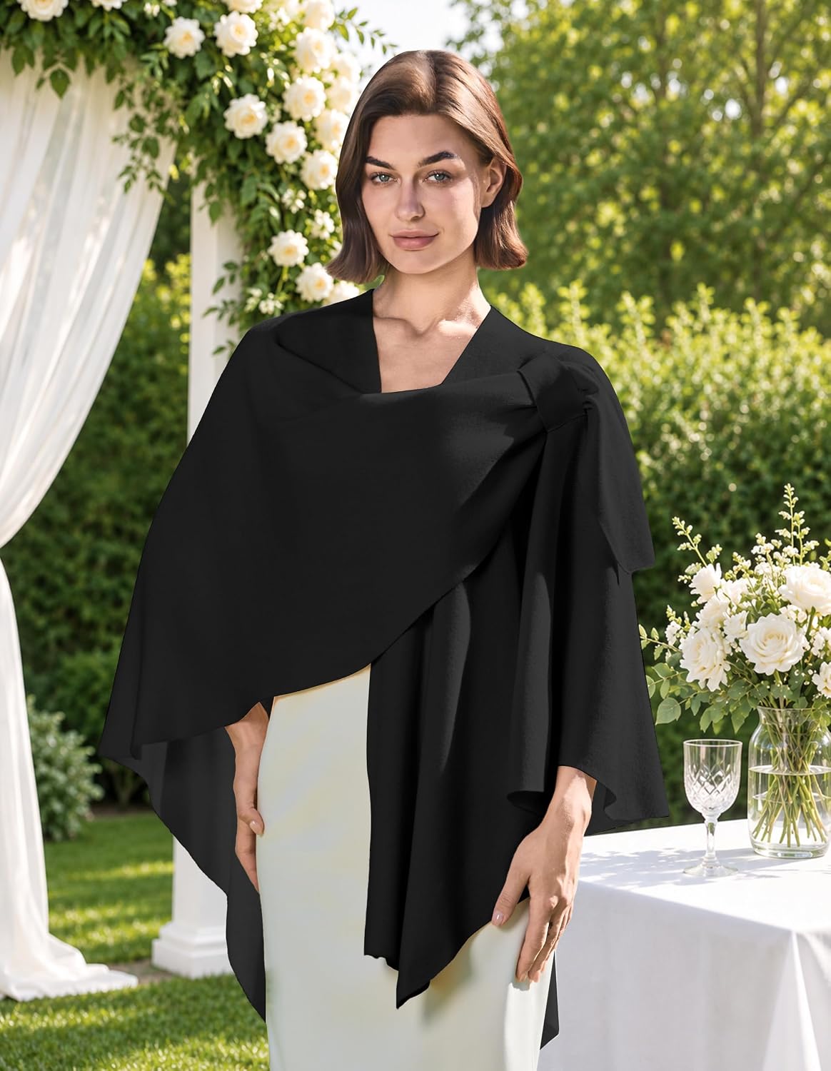 Womens Cross Front Poncho Shawl Wrap Elegant Wedding Formal Gift - Colors B