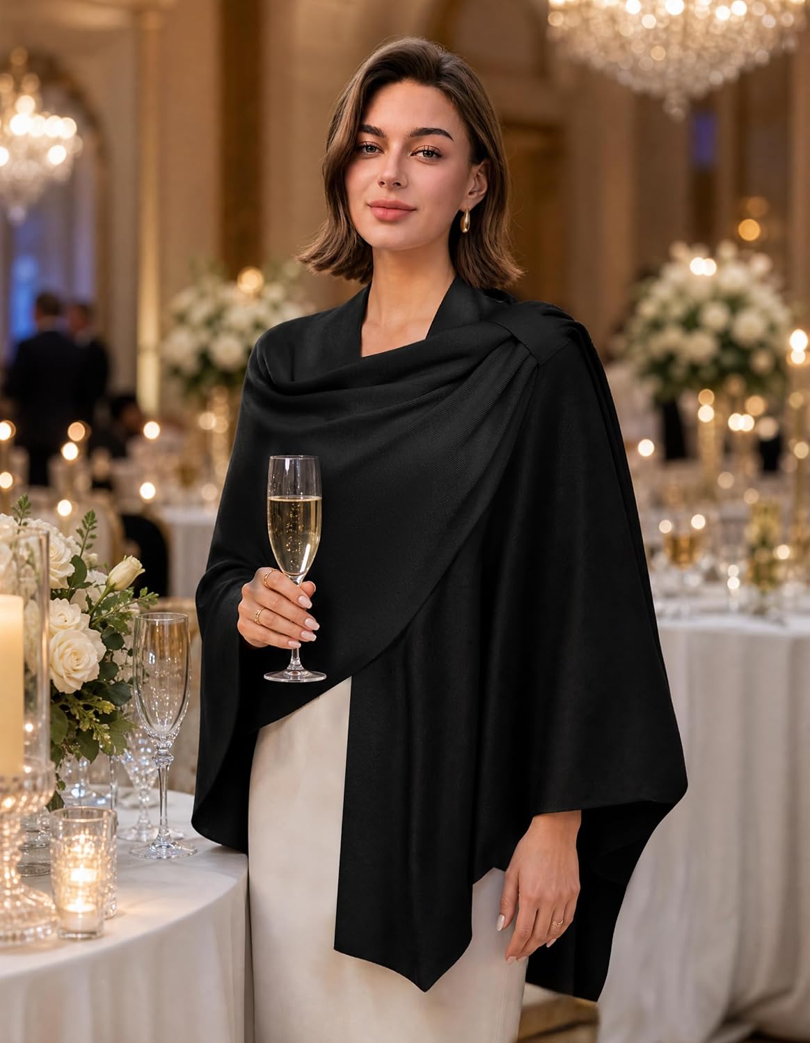 Womens Cross Front Poncho Shawl Wrap Elegant Wedding Formal Gift - Colors B
