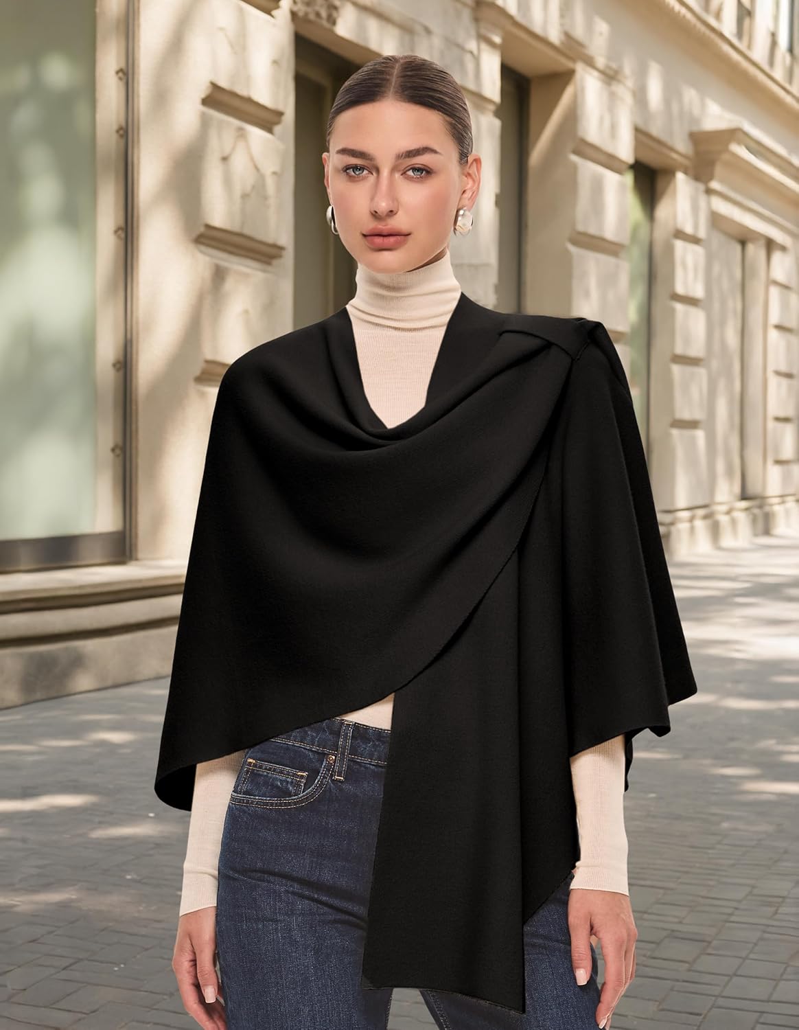Womens Cross Front Poncho Shawl Wrap Elegant Wedding Formal Gift - Colors B