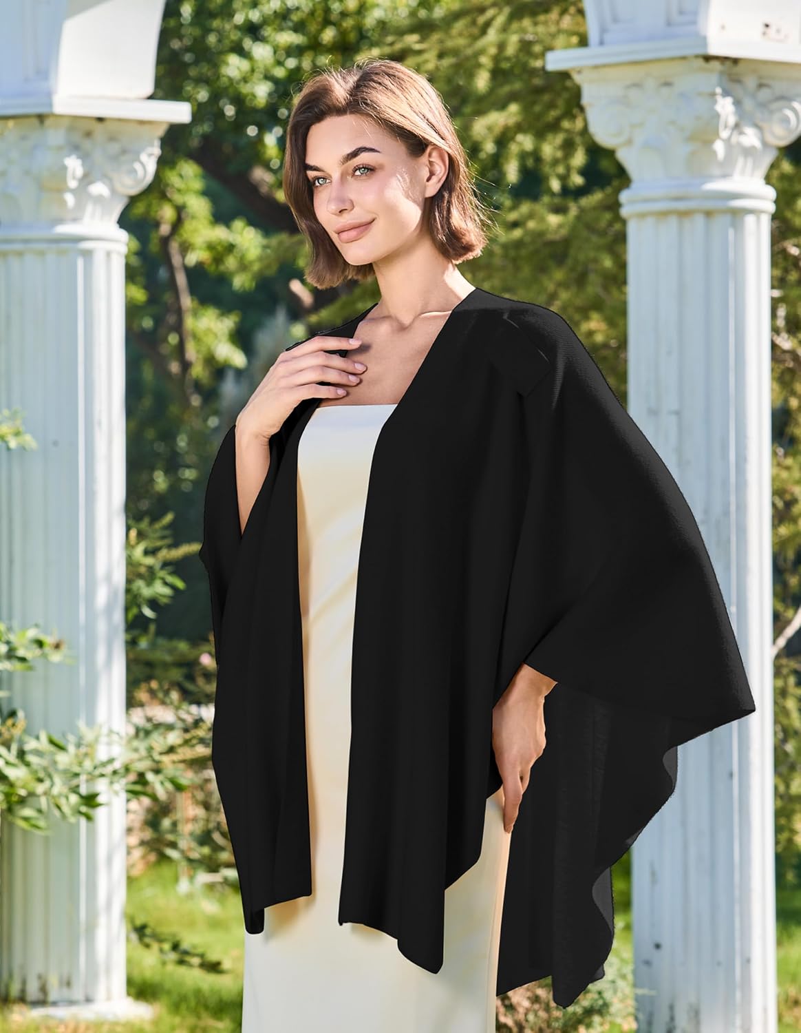 Womens Cross Front Poncho Shawl Wrap Elegant Wedding Formal Gift - Colors B